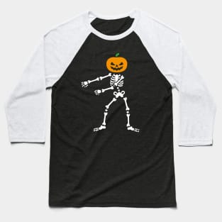 Pumpkin Head Skeleton FLOSS Dance Halloween Baseball T-Shirt